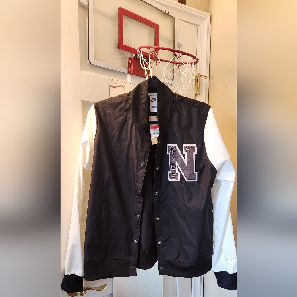 Nike Women's Black and White Varsity (wind-breaker) Jacket